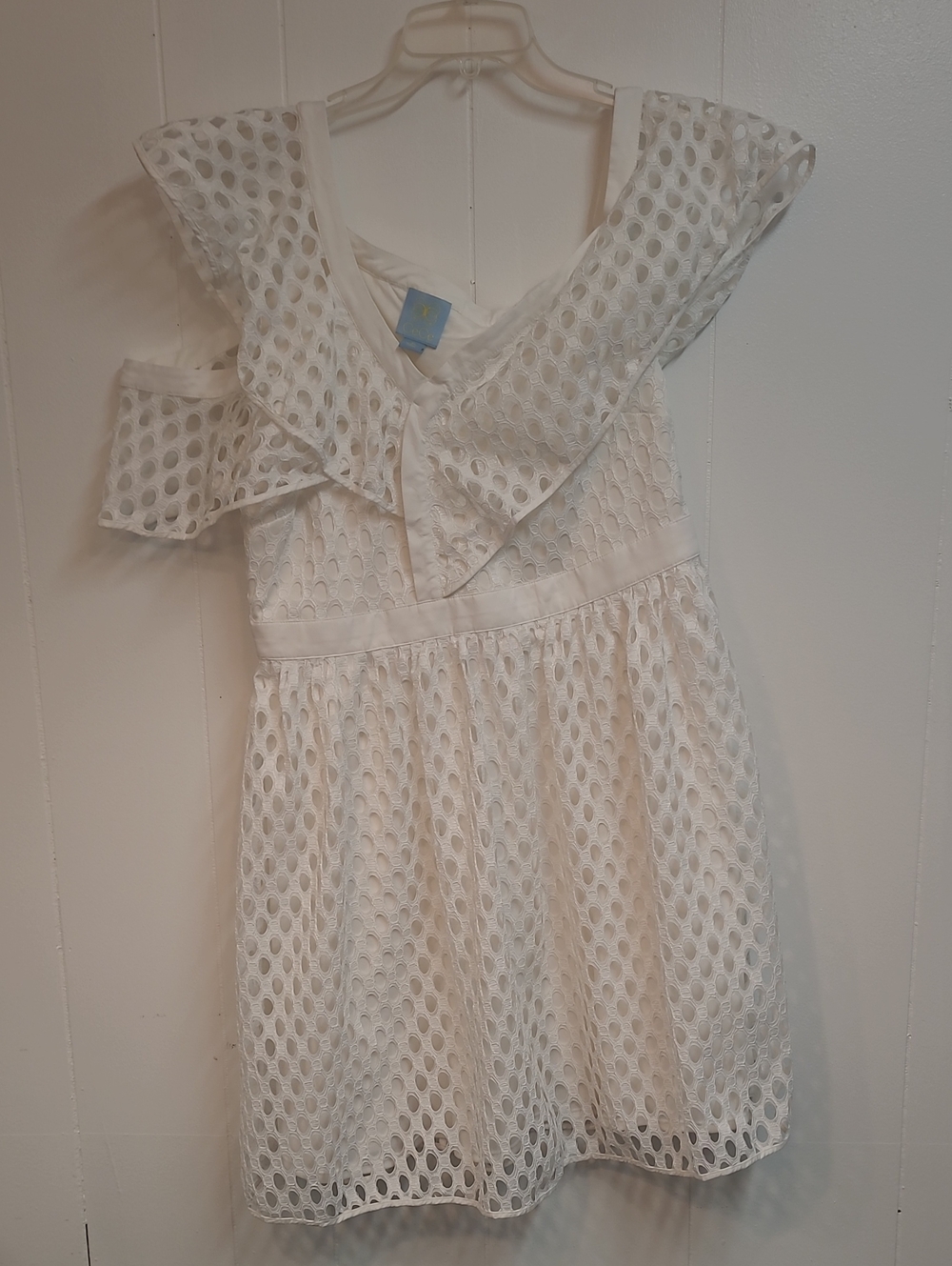 CeCe by Cynthia Steffe White Eyelet Off-the-Shoulder Sleeveless Dress Sz 12
